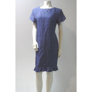 Blue and White Polka Dot Silk Dress, Ruffle Hem